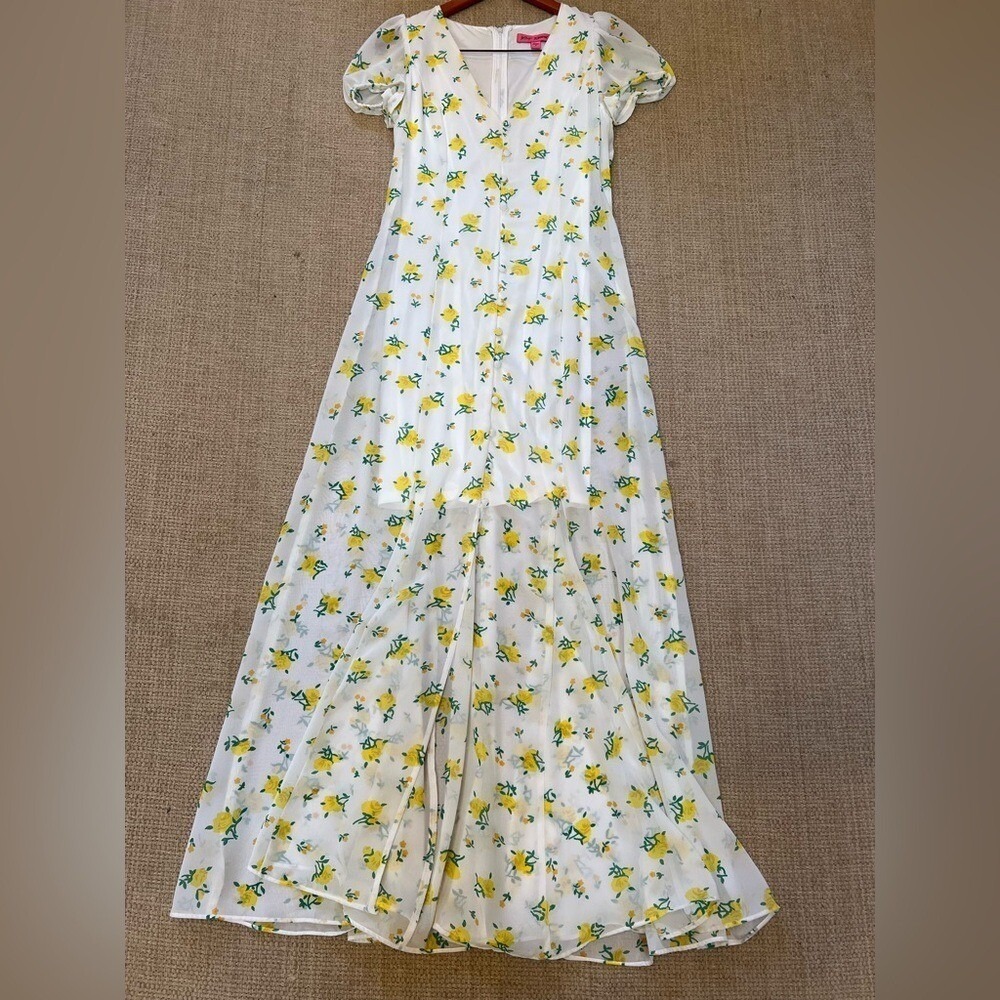 Betsey Johnson Lemon Drop Maxi Dress 4 White Yellow Cottagecore Floral